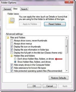 hide hidden files folders in windows 7