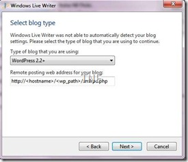 configure windows live writer for wordpress blogs